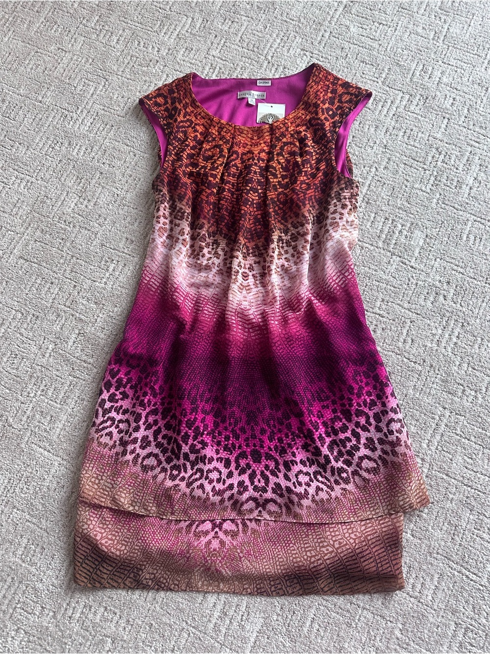 Sandra Darren Pink and Orange Animal Print Sleeveless Dress